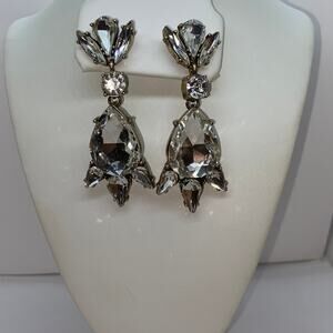 Clear Rhinestone Glass Gold-Tone Statement Dangle Earrings